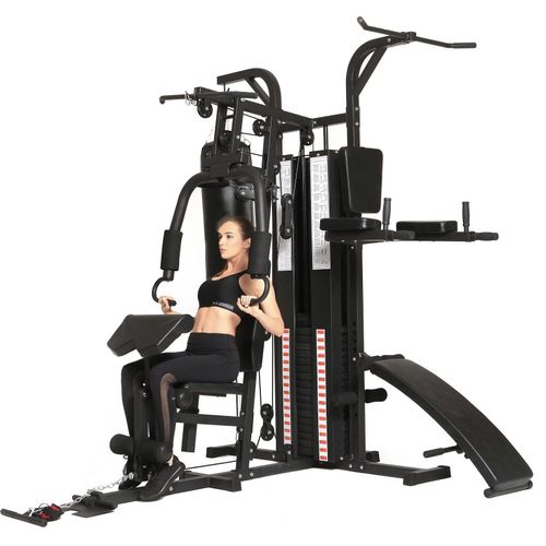 Dione HG5 - Fitnessstation - Multi-Gym - Krafstation mit Boxsack - Einschließlich 65 kg Gewichte - Erweiterbar auf 100 kg - Homegym