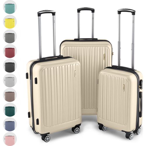 Easy Move ABS Hartschalenkoffer - Trolley Koffer mit 360° Rädern, Zahlen-Schloss - Reisekoffer, Hartschalenkoffer, Luggage (Cream White, Set)