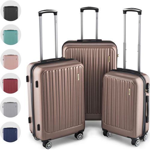 Easy Move ABS Hartschalenkoffer - Trolley Koffer mit 360° Rädern, Zahlen-Schloss - Reisekoffer, Hartschalenkoffer, Luggage (Coffee, Set)