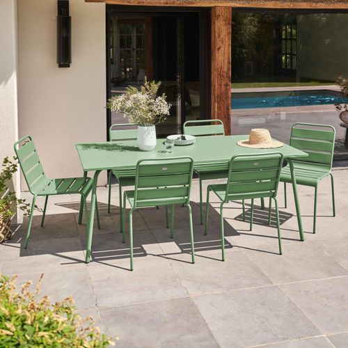 Gartentisch und 6 Metallstühle Grün - Oviala Palavas