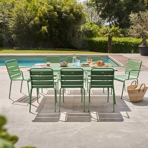 Gartentisch und 8 Metallsessel Grüner Kaktus - Oviala Palavas