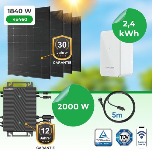 Balkonkraftwerk 1840 Watt mit Paket.ag HSEU-2000 Watt Wechselrichter und Marstek 2,24 kWh Speicher – Maximale Energieunabhängigkeit für Ihr Zuhause!