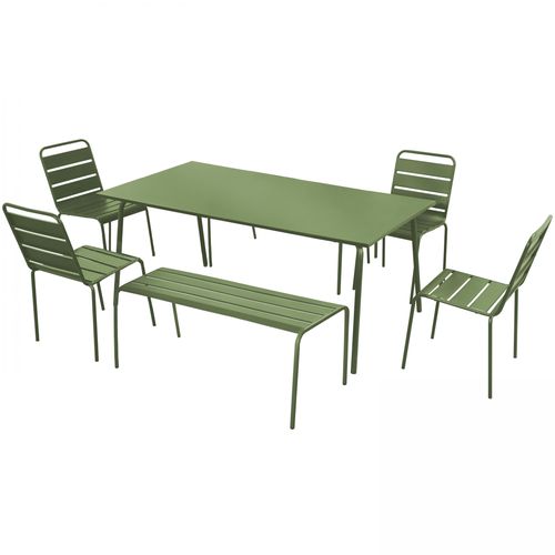 Gartenlounge aus Metall mit 2 Bänken und 4 Stühlen Grüner Kaktus - Oviala Palavas