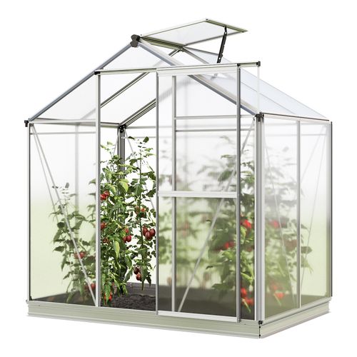 Gewächshaus Jasmin 2 Alu-Rahmen 192x131cm Polycarbonat Platten - mit Fundamentrahmen & automatischem Fensteröffner