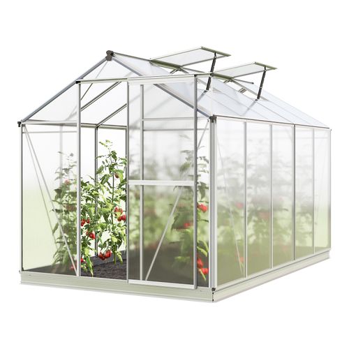 Gewächshaus Jasmin 5 Alu-Rahmen 192x317cm Polycarbonat Platten - mit Fundamentrahmen & automatischem Fensteröffner