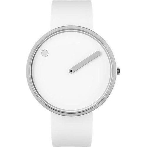 PICTO Uhr Silikonarmband weiß, weißes Ziffernblatt, Edelstah