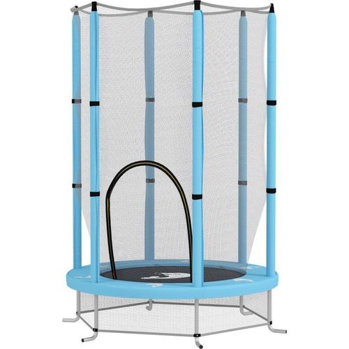 Kinder Trampolin Ø140 cm, Indoor Trampolin mit Sicherheitsnetz Randabdeckung Gummiseil, Kindertrampolin mit Tür, Wolken-Muster, für Kinder 3-6 Jahre