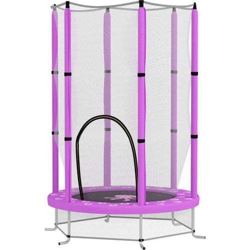 Kinder Trampolin Ø140 cm, Indoor Trampolin mit Sicherheitsnetz Randabdeckung Gummiseil, Kindertrampolin mit Tür, Wolken-Muster, für Kinder 3-6 Jahre