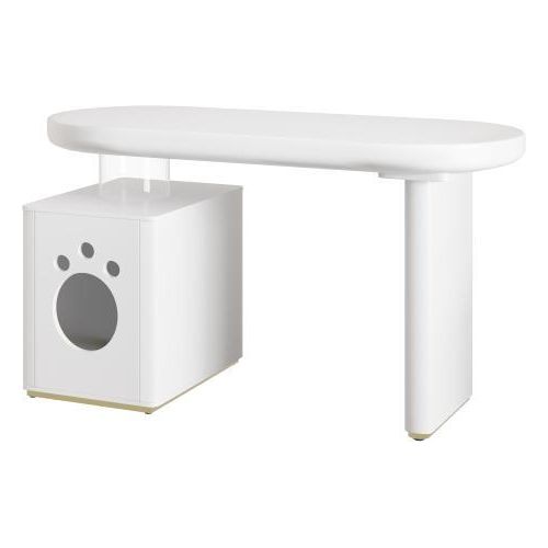 Schreibtisch 117x50x76cm Weiss Mit Haustierbett komplett lackiert abgerundete Kurven 5cm dicke Beine stabil modern franzoesischer Stil Haustier M-XL