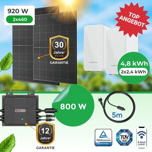 Balkonkraftwerk 920 W mit 800 W WiFi-Wechselrichter & 4,48 kWh Speicher – Komplettset mit Speicherlösung