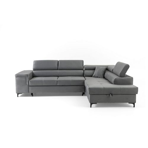 NEXT COLLECTION Ecksofa WILLIAM mit Bettkasten,Dekokissen, verstellbaren Kopfstützen, Metallfüßen, mit Schalffunktion, Grau, Rechts