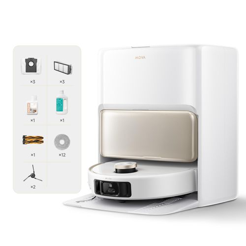 MOVA V50 Ultra Complete Saugroboter mit Wischfunktion, Einer Saugkraft von 24000Pa,anhebbare Navigation,Warmwasser-Wischen mit DuoSolution-System,Weiß