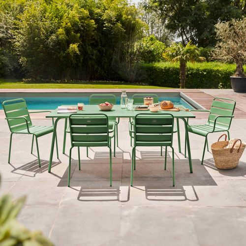 Gartentisch und 6 Stahlsessel Grüner Kaktus - Oviala Palavas