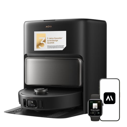 MOVA V50 Ultra Saug- & Wischroboter mit 24.000 Pa, Auto-Entleerung, Warmwasser-DuoSolution, FlexiRise-Navigation, Schwarz