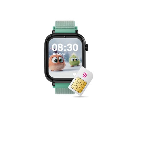 SaveWatch+ Kinder-Smartwatch: Mint Textilarmband & Schwarzes Aluminiumgehäuse mit dem Telekom Smart Connect S Tarif