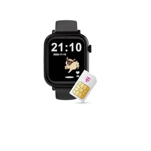 SaveWatch+ Kinder-Smartwatch: Schwarzes Silikonarmband & Schwarzes Aluminiumgehäuse mit dem Telekom Smart Connect S Tarif
