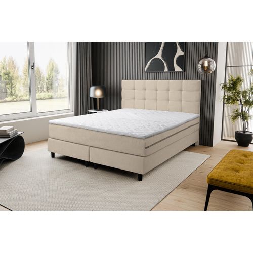 VENASI BOSS Boxspringbett 140x200 mit H3 Matratze BEIGE Polsterbett Doppelbett
