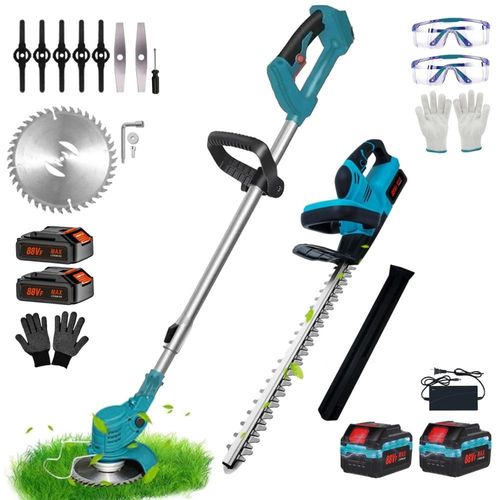 Akku Heckenschere, 500W Elektrische Gartenschere Heckenschere + Akku-Rasentrimmer, Cordless Weed Wacker, Teleskop-Stiel, Garten Landschaftspflege-Set