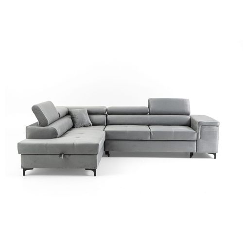 NEXT COLLECTION Ecksofa WILLIAM mit Bettkasten,Dekokissen, verstellbaren Kopfstützen, Metallfüßen, mit Schalffunktion, Links, Hellgrau