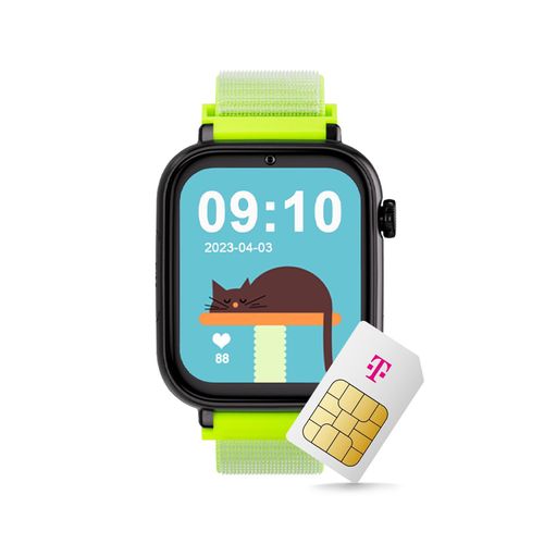 SaveWatch+ Kinder-Smartwatch: Avocado Textilarmband & Schwarzes Aluminiumgehäuse mit dem Telekom Smart Connect S Tarif