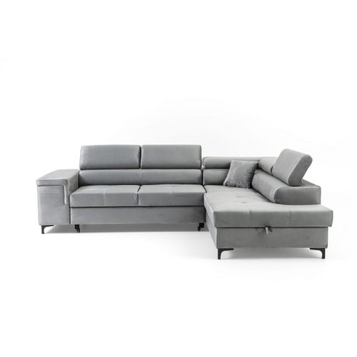 NEXT COLLECTION Ecksofa WILLIAM mit Bettkasten,Dekokissen, verstellbaren Kopfstützen, Metallfüßen, mit Schalffunktion, Rechts , Hellgrau