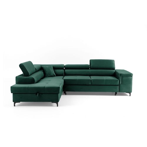 NEXT COLLECTION Ecksofa WILLIAM mit Bettkasten,Dekokissen, verstellbaren Kopfstützen, Metallfüßen, mit Schalffunktion, Grün, Links