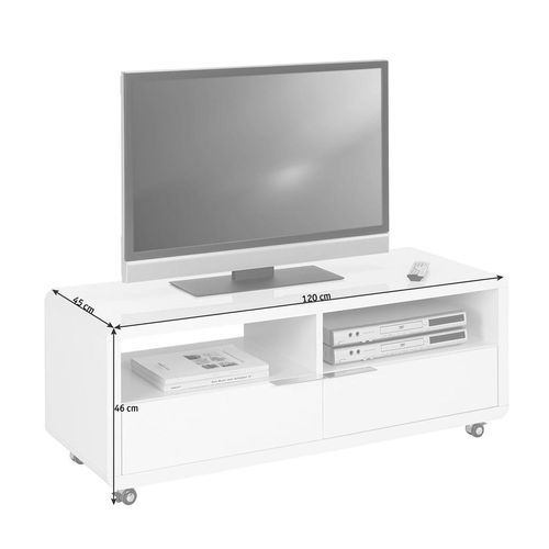 Xora Tv-Element , Weiß Hochglanz , Metall , 2 Schubladen , 120x46x45 cm , Kabeldurchlass , Kleinmöbel