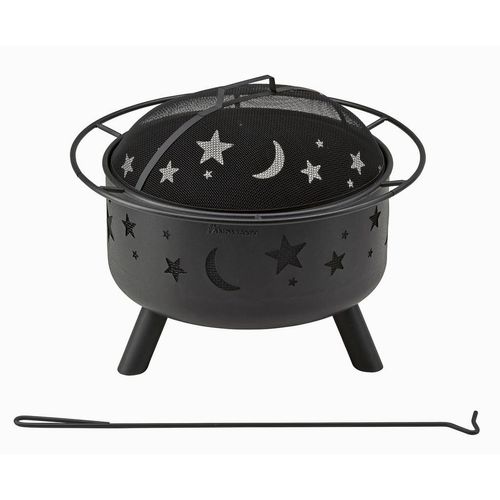 Landmann Feuerkorb Stars & Moon , Schwarz , Metall , rund , 58 cm , Tragegriffe, hitzebeständig , Freizeit, Campingzubehör, Feuerschalen
