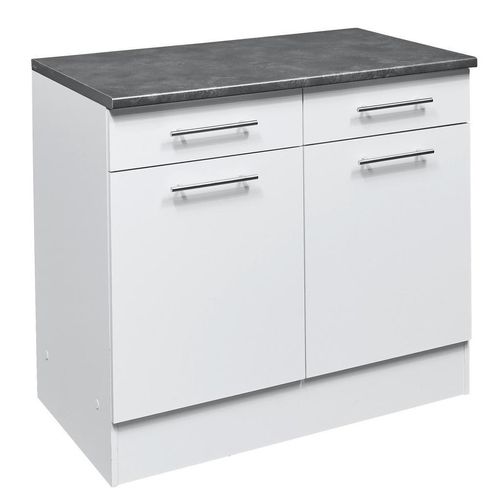 Mid.you Küchenunterschrank , Weiß, Grau , Metall , 1 Fächer , 2 Schubladen , 100x90x60 cm , Küchen, Küchenmöbel, Küchenschränke, Küchenunterschränke