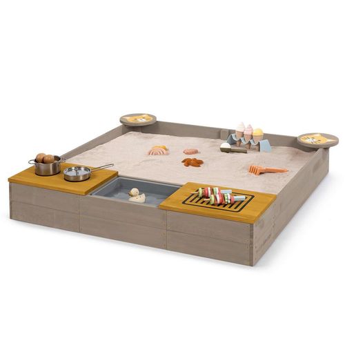 Muddy Buddy Sandkasten Muddy Buddy , Grau, Currygelb , Holz , 120x20x120 cm , EN 71, FSC 100% , mit Holzschutz vorbehandelt , Spielzeug, Holzspielzeug