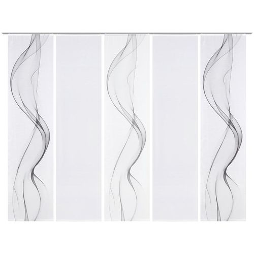 Novel Flächenvorhang Fumaso , Grau, Weiß , Textil , Abstraktes , 60x245 cm , mit Flauschband , Wohntextilien, Gardinen & Vorhänge, Schiebegardinen