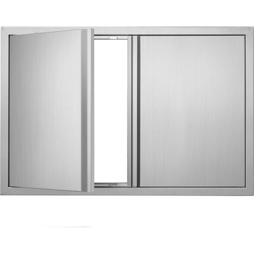 Grill-Zugangstür - Doppelte Außenküchentür - Edelstahltür 914x610 mm - Vertikale Wandtür mit Versenkbaren Griffen - Für Grillinsel, Grillstation, Außenschrank