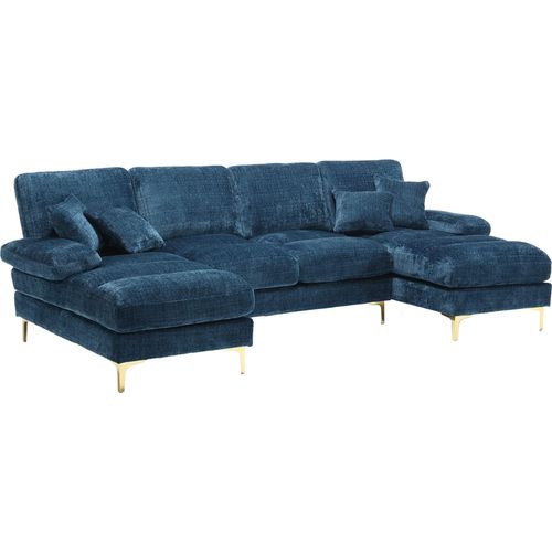 Abrihome Ecksofa U-Förmiges Sektionssofa Sofa für 4 Personen mit Liegefunktion, Chenille - Blau