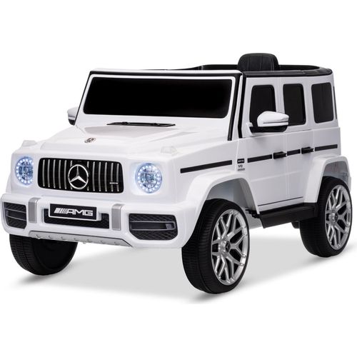Elektrisches Kinderauto Mercedes G Neu, Weiß, Original lizenziert, Batteriebetrieben, Öffnende Türen, Einzelsitz, 2x Motor, Lithiumbatterie, 2,4 GHz Fernbedienung, Hinterradfederung, Sanftes Anfahren