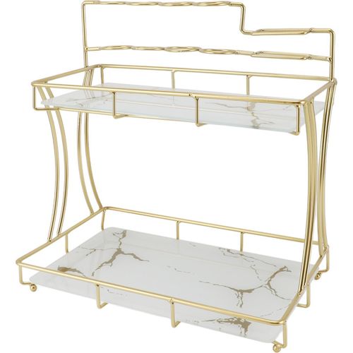 Countertop Storage Rack Double Layer Waterproof Counter Organizer Regal mit elektrischen Zahnbürstenhalter für Bad Weiß Hintergrund Gold Grain