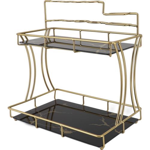 Countertop Storage Rack Double Layer Waterproof Counter Organizer Regal mit elektrischen Zahnbürstenhalter für Bad Schwarz Hintergrund Gold Grain