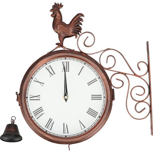 Schmiedeeiserne Wanduhr Hahn Doppelseitige Wanduhr aus antikem Messing Wanduhr mit römischen Ziffern Wanduhr für Haus und Garten