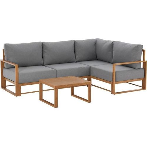 Gartenmöbel Ecksofa - Aluminium Holzoptik - 5 Personen - Hellgrau