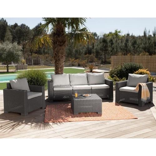 Gartenmöbel aus geflochtenem Harzimitat ALLIBERT mit Couchtisch - 5 Personen - California - Beige
