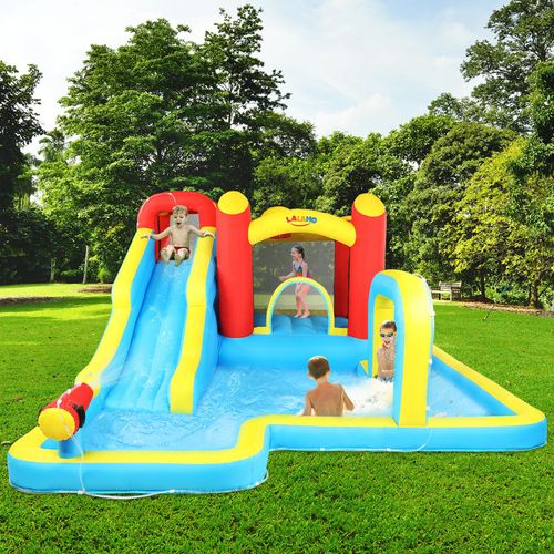 FCH Aufblasbare Hüpfburg mit Gebläse,Wasserrutsche aufblasbar Spielpool Wasserspielcenter Wasserpark, 465 x 365 x 195cm