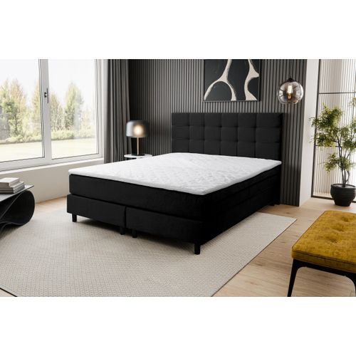 VENASI BOSS Boxspringbett 180x200 mit H3 Matratze SCHWARZ Polsterbett Doppelbett