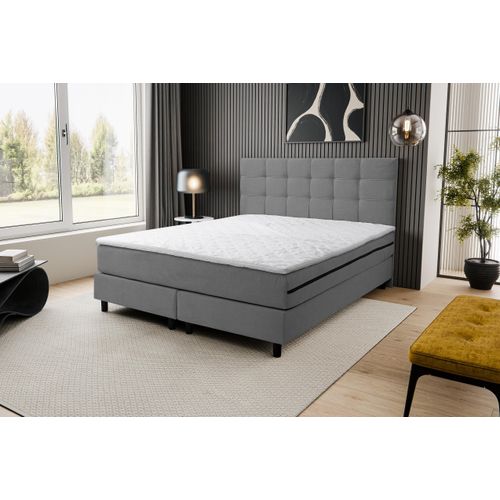 VENASI BOSS Boxspringbett 180x200 mit H3 Matratze GRAU Polsterbett Doppelbett