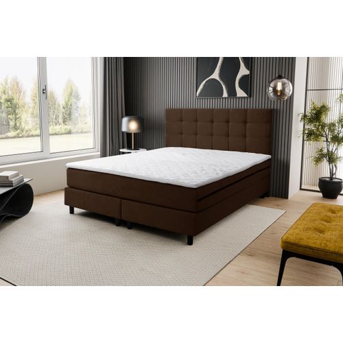 VENASI BOSS Boxspringbett 180x200 mit H3 Matratze BRAUN Polsterbett Doppelbett