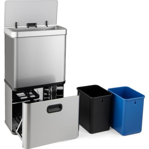 COSTWAY Mülleimer 3 Fächer, 56L Mülltrennsystem mit 2 ausnehmbaren Abfallbehältern, 2x10L+36L, Abfalleimer elektrisch mit Sensor & Softclose-Deckel