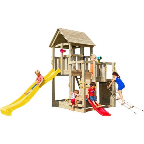 Spielturmking Spielturm PENTHOUSE mit Rutsche 2,90 m + Babyrutsche + Kletternetz - Gelb DH270