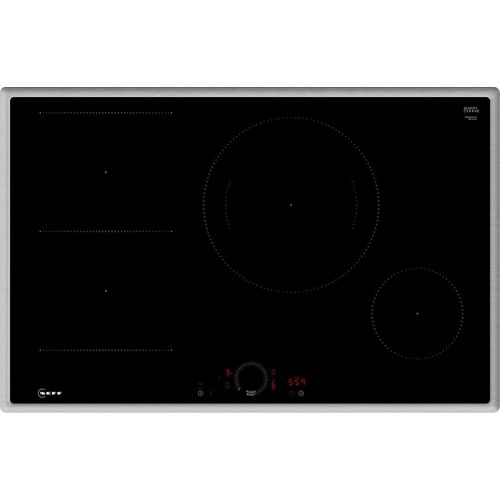 Neff T58SHS1L0 N70 Autarkes Induktionskochfeld, Glaskeramik, 80 cm breit, Twist Touch, Kindersicherung, 4 Kochzonen, Edelstahlrahmen