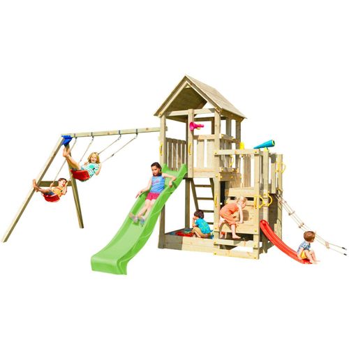 Spielturmking Spielturm PENTHOUSE mit Rutsche 2,90 m + Babyrutsche + Kletternetz + Doppelschaukel - Grün DH273