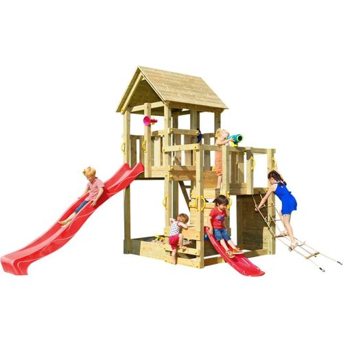 Spielturmking Spielturm PENTHOUSE mit Rutsche 2,90 m + Babyrutsche + Kletternetz - Rot DH274