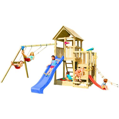 Spielturmking Spielturm PENTHOUSE mit Rutsche 2,90 m + Babyrutsche + Kletternetz + Doppelschaukel - Blau DH269