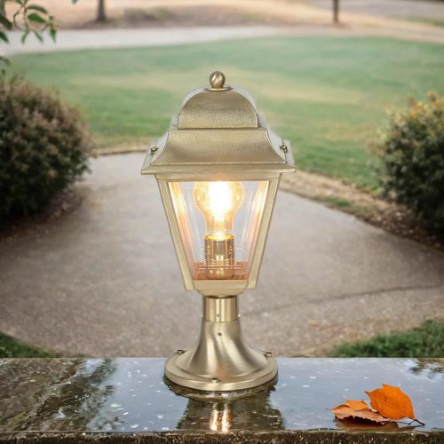 Sockelleuchte außen Messing Glas H: 39 cm E27 kleine Stehlampe Garten Wegeleuchte